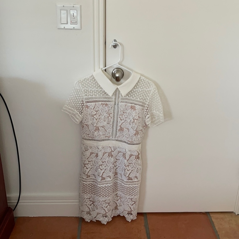 Aqua laced dress with white collar